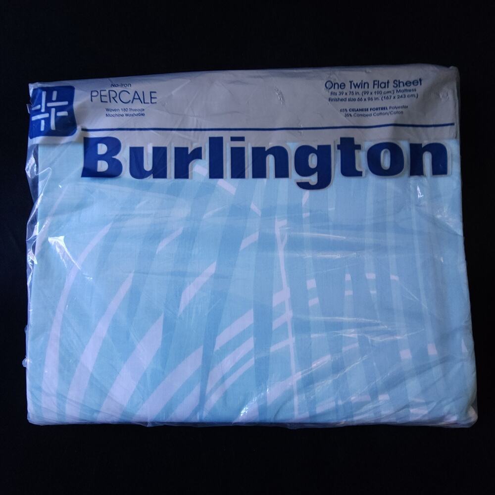 Vintage Burlington No-Iron Percale Floral 1 Twin Flat Sheet Tropical Green USA